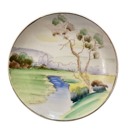 Japan Vintage Hand Painted Small Decorative Nature Scene Hanging Plate 5.5 in - Picture 1 of 9
